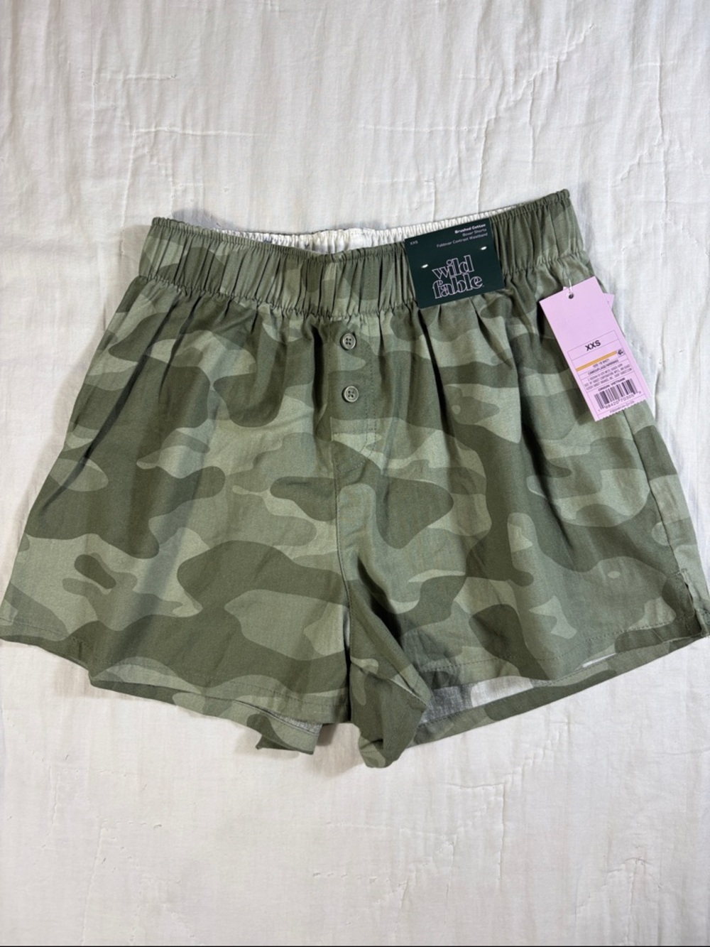 NWT Camo Boxer‎ Pajama Shorts Women's XXS Green Camouflage